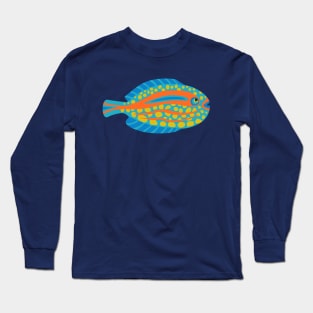 TROPICAL ZONE SINGLE SPOTTED FISH Coral Reef Undersea Ocean Sea Creatures in Bright Multi-Colours on Dark Teal Blue - UnBlink Studio by Jackie Tahara Long Sleeve T-Shirt